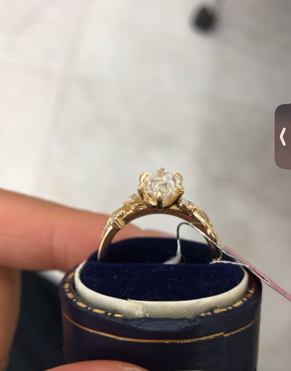 JAZ 14K yellow gold 1.5ct dutch marquise cut E VS1 lab diamond with IGI Certificate nature inspired ring size 10