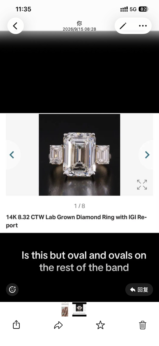 RAI 4-4 link for 14K white  gold Oval cut  cener stone 6ct oval side two pieces oval1.6-1.8ct size 6.25 same as picture size 6.25 (Copy) (Copy)