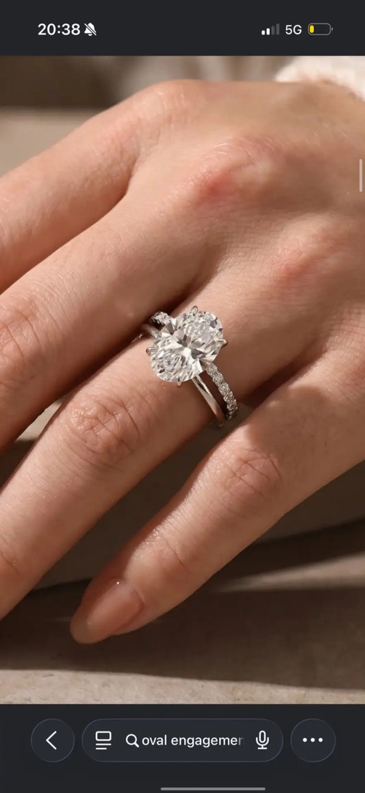 Mi TIKTIOK LIVESTREAM solid 18k white gold 4ct oval cut ,E color VVS1 Clarity with IGI certificate,with a matching band  size 6.5