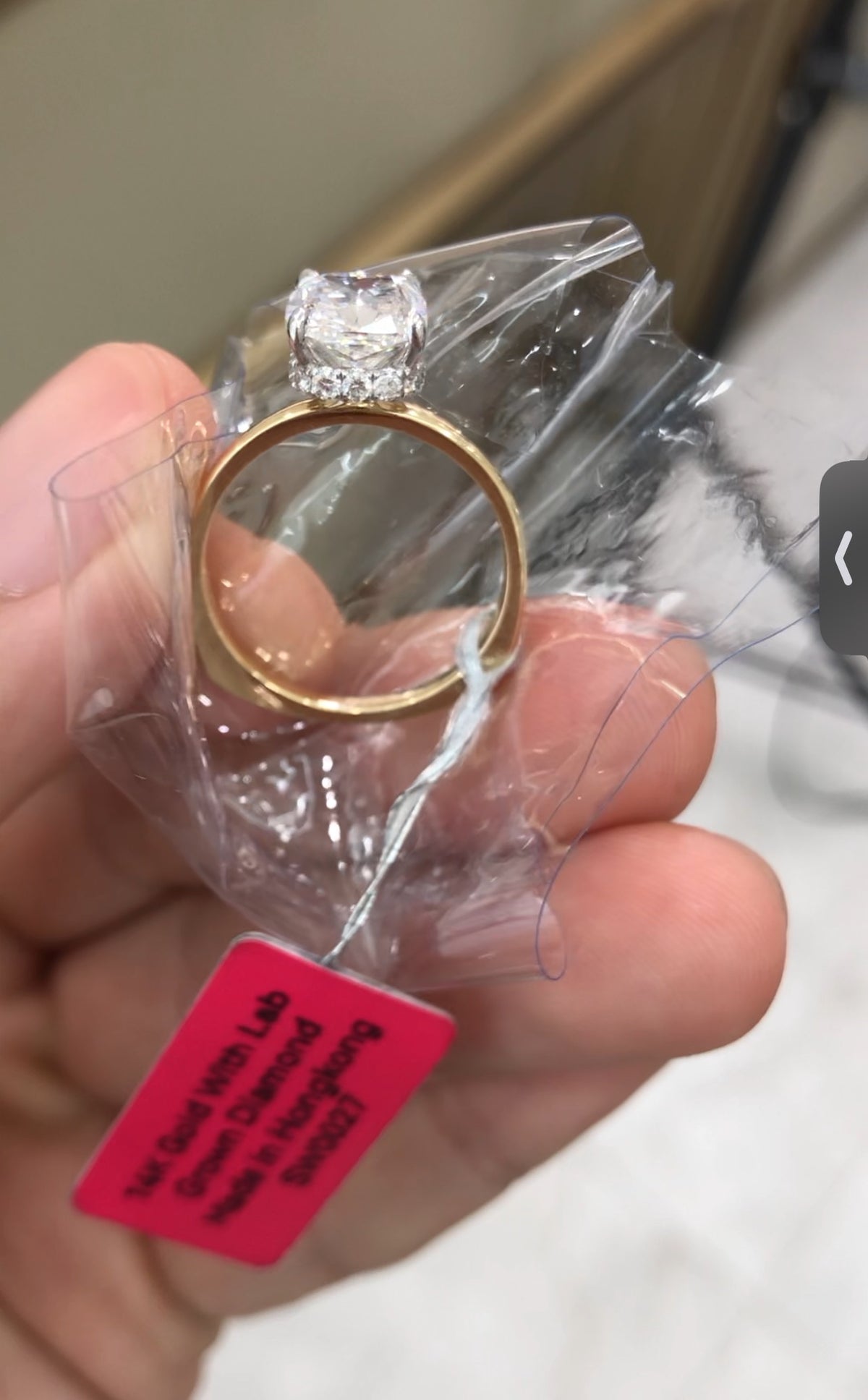 KAY TIKTOK LIVESTREAM 2-2 LINK , 14K yellow Gold 3 CT,E VS1, elongated cushion Cut Lab Diamond Engagement Ring,IGI Certified,paved band  size 5 (Copy)