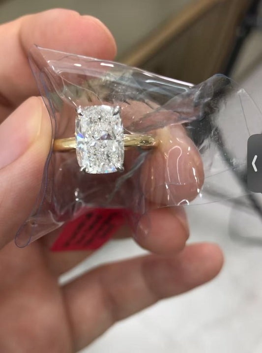 KAY TIKTOK LIVESTREAM 2-2 LINK , 14K yellow Gold 3 CT,E VS1, elongated cushion Cut Lab Diamond Engagement Ring,IGI Certified,paved band  size 5 (Copy)