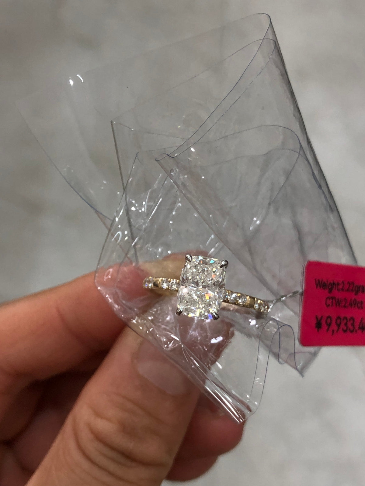 LIL TIKTOK LIVESTREAM 14K yellow Gold 2 CT,E VS1, elongated cushion Cut Lab Diamond Engagement Ring,IGI Certified,with a matching paved band  size
