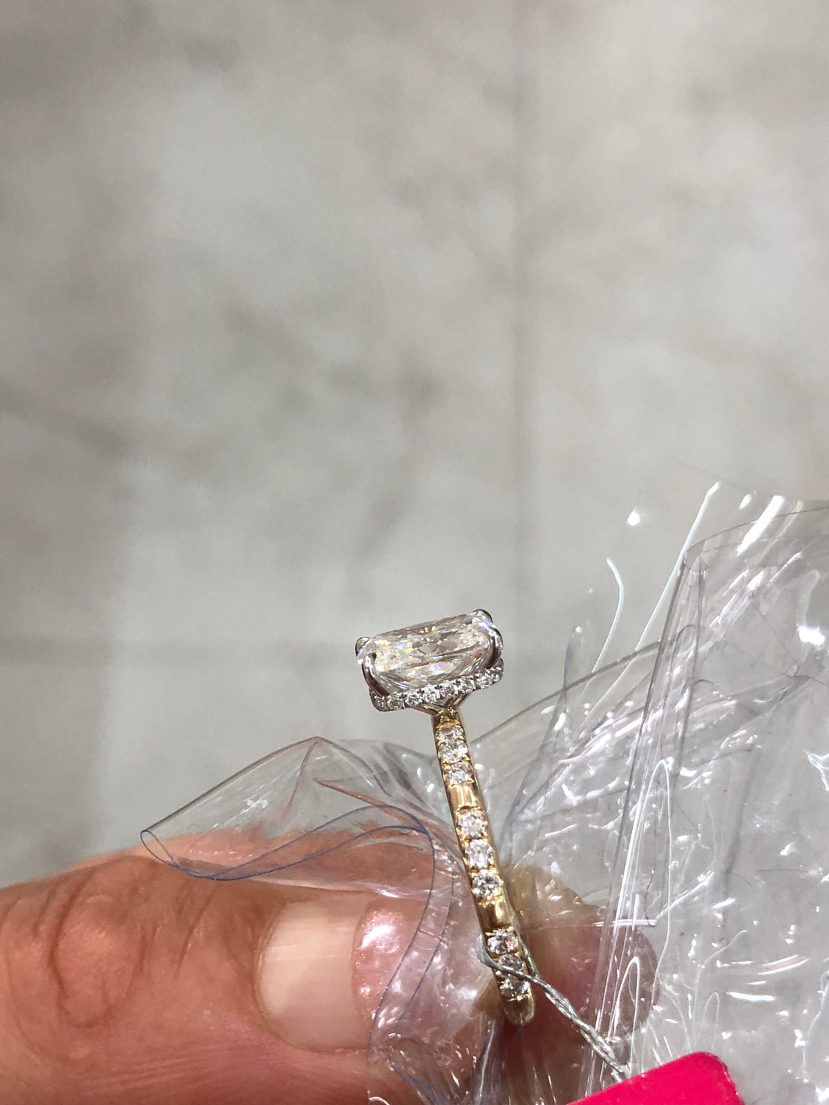 LIL TIKTOK LIVESTREAM 14K yellow Gold 2 CT,E VS1, elongated cushion Cut Lab Diamond Engagement Ring,IGI Certified,with a matching paved band  size