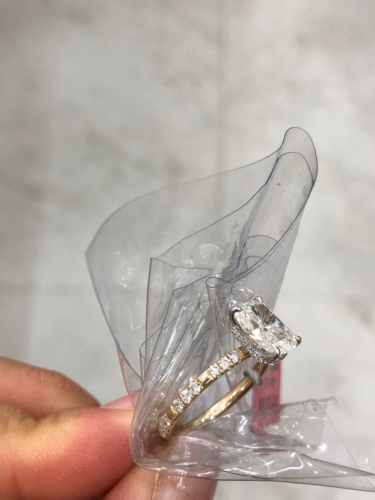 LIL TIKTOK LIVESTREAM 14K yellow Gold 2 CT,E VS1, elongated cushion Cut Lab Diamond Engagement Ring,IGI Certified,with a matching paved band  size