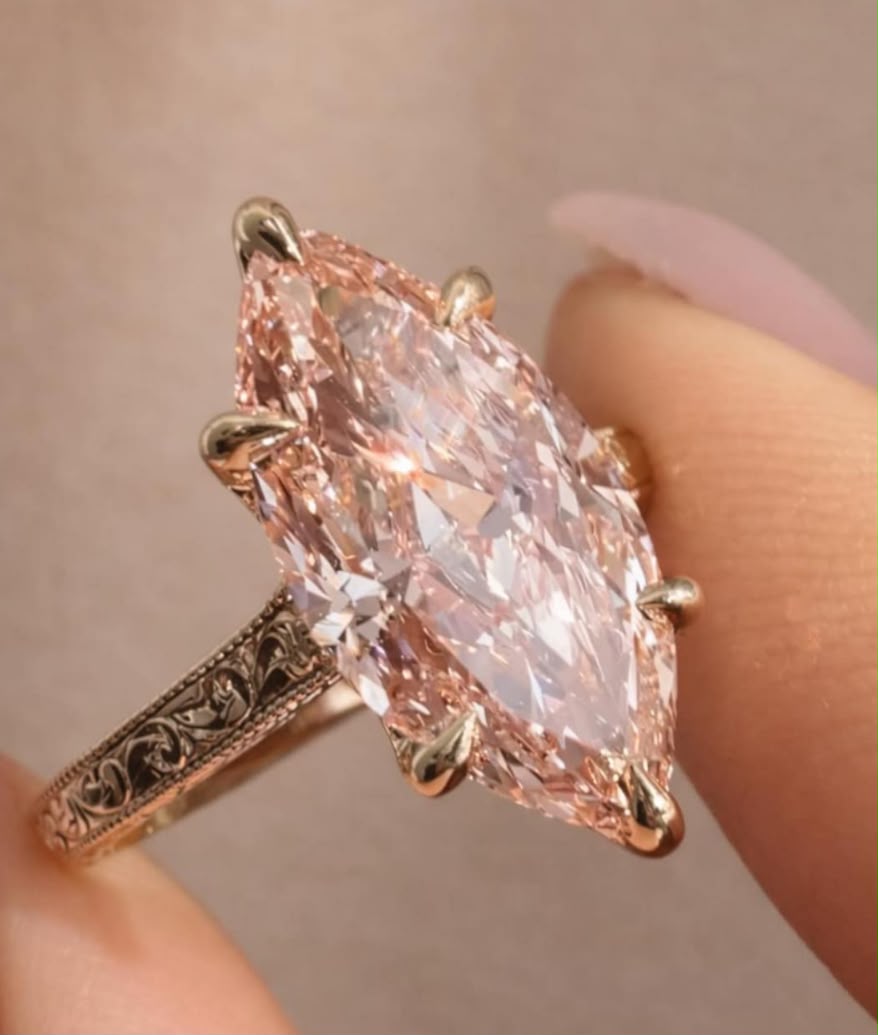 PA 2-2 link TIKTIOK LIVESTREAM 14k solid yellow Gold engraving band 2ct lab pink marqusie fancy vivid pinkbridge paved with pink gemstones hidden   size 6.5 (Copy)