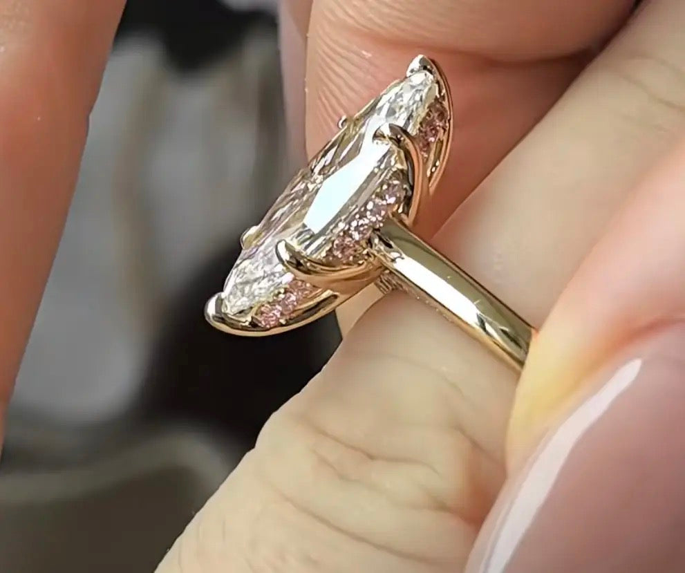 JA 2-1 link Platinum 6ct Marquise cut E VS1 lab diamond with double IGI Certificate with bubble band ring size 6