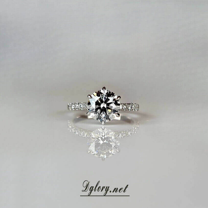 Lab Created Diamond Engagement Ring, 14K, 2 CT, D VVS2, Lab Round Cut, IGI Certified, 6-Prong Ring, Lab Created Engagement Ring, Peved Band  (ST 0015)