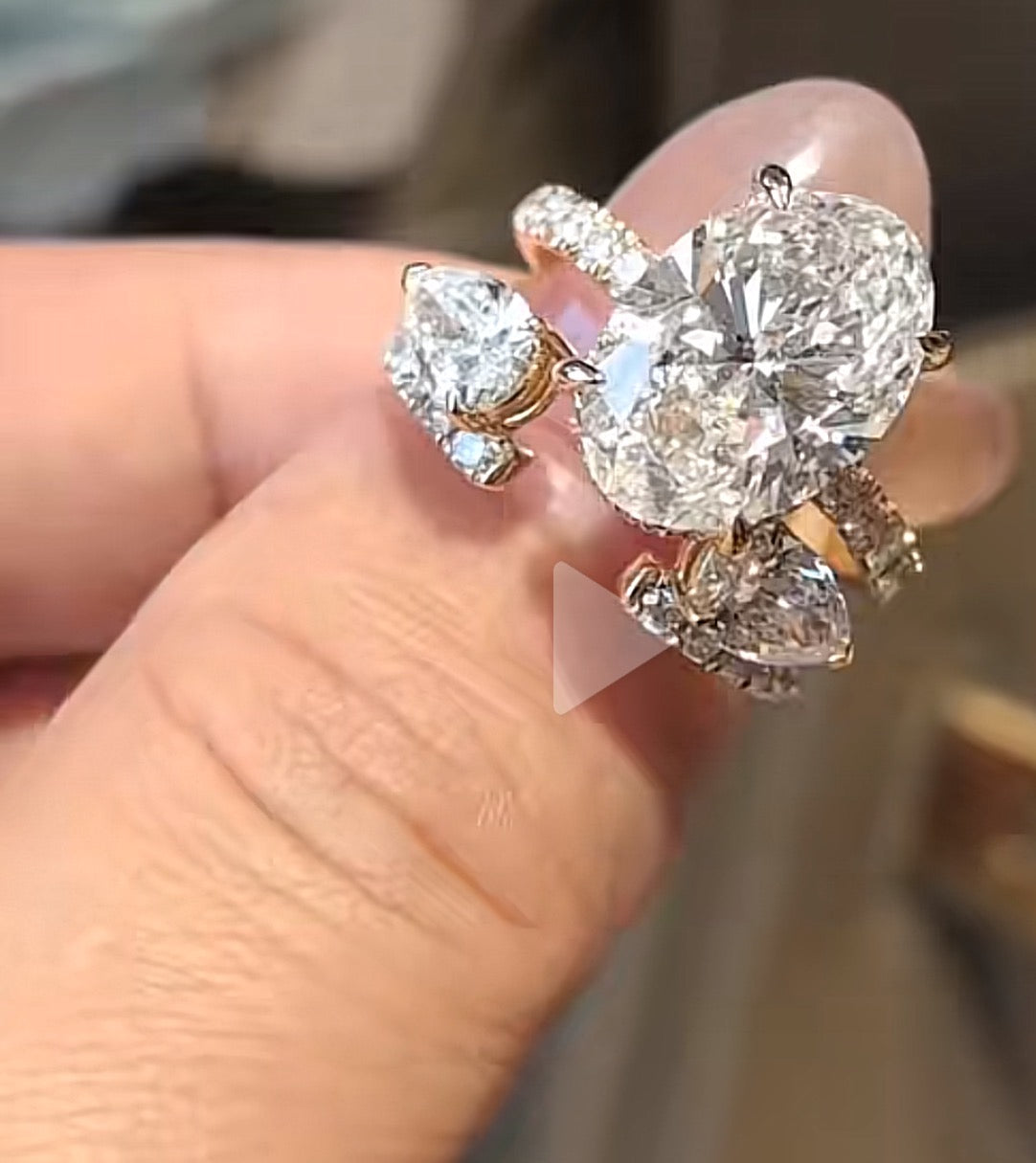 TIKTOK LIVESTREAM Ring set 3CT Lab Oval E VVS2 hidden halo +2pcs lab pear paved band  2 products