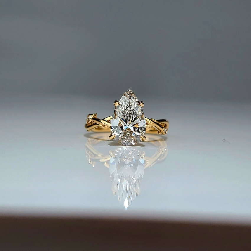 2.5CT, F VS1, Lab Pear Cut, 14K, Lab Grown Created Diamond Engagement Ring, Water Drop Shape, IGI Certified, Twisted Band 1 Lab Either Side（ST 0022）