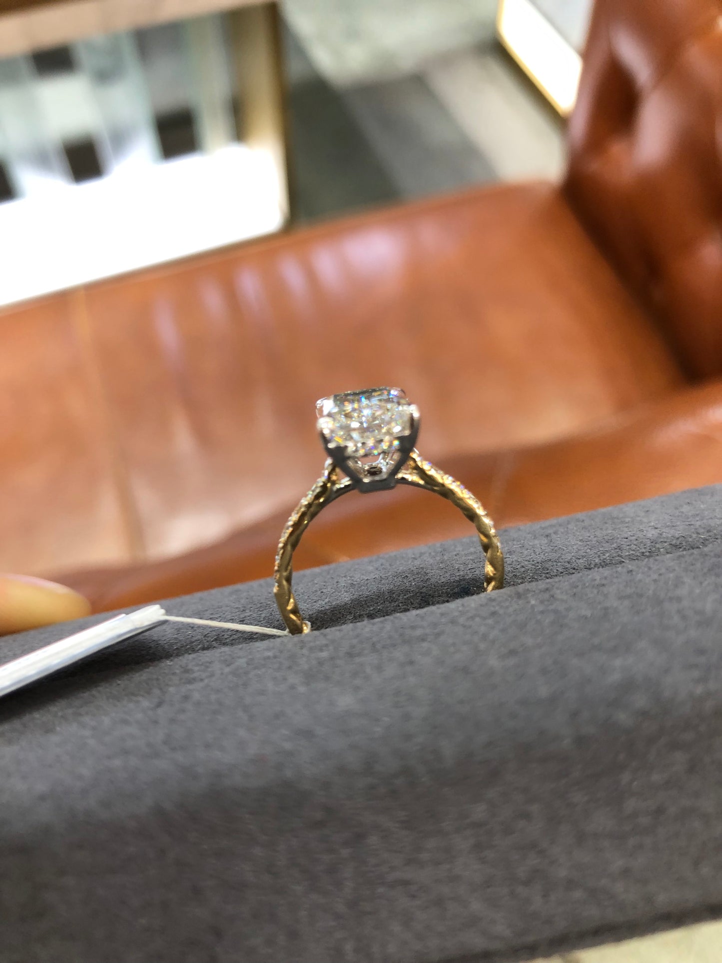 TIKTOK LIVESTREAM 18K all white gold (not 2-tone) 4CT radiant  F VS1 Lab Diamond Ring engraved band as picture inside and outside with paved half way band hidden halo