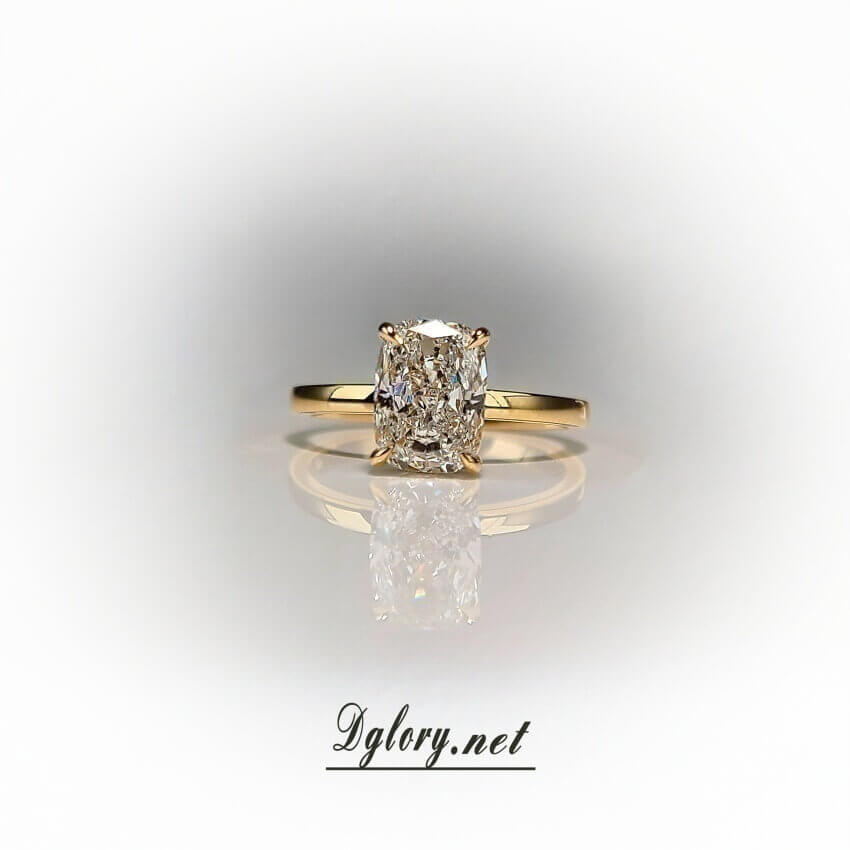 14K, 2 CT, D VS1, Lab Cushion Cut, Lab Grown Created Diamond Engagement Ring, IGI Certified, Plain Band Hidden Halo , Lab Cushion, Gift 4Her  (ST 0023)