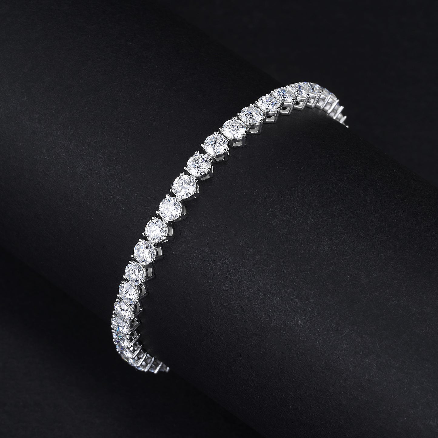 4mm 3-Prong Moissanite Bracelet D VVS1 Tennis Chain Silver Chain, S925 Sterling Silver 6''6.5''7''7.5''8''8.5''9 inch, Passes Diamond Tester
