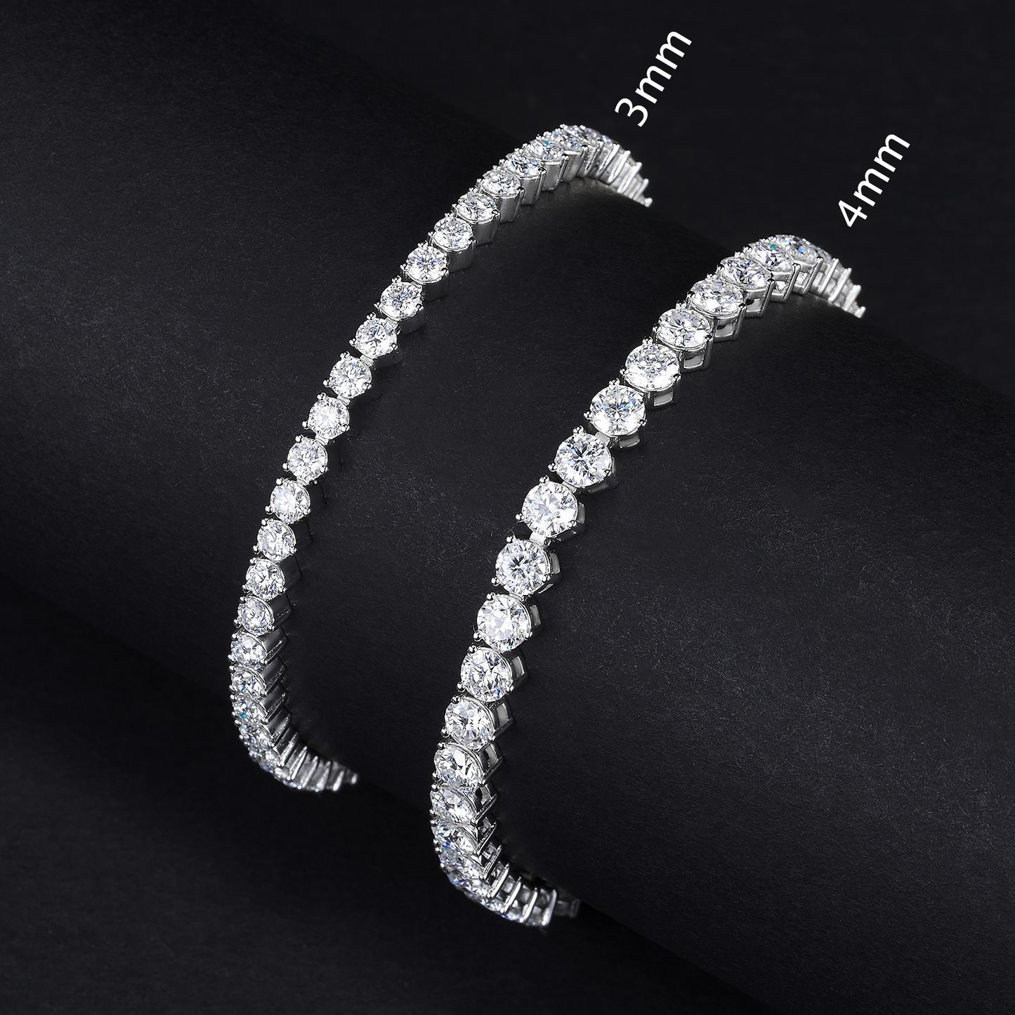 4mm 3-Prong Moissanite Bracelet D VVS1 Tennis Chain Silver Chain, S925 Sterling Silver 6''6.5''7''7.5''8''8.5''9 inch, Passes Diamond Tester