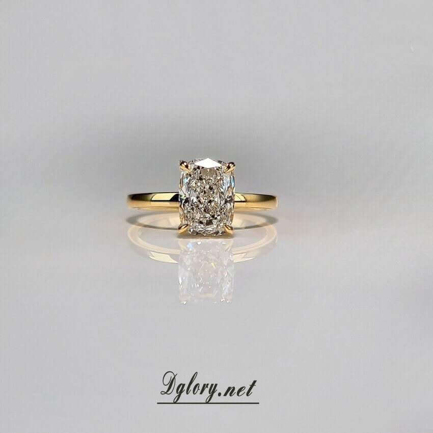 14K, 2 CT, D VS1, Lab Cushion Cut, Lab Grown Created Diamond Engagement Ring, IGI Certified, Plain Band Hidden Halo , Lab Cushion, Gift 4Her  (ST 0023)