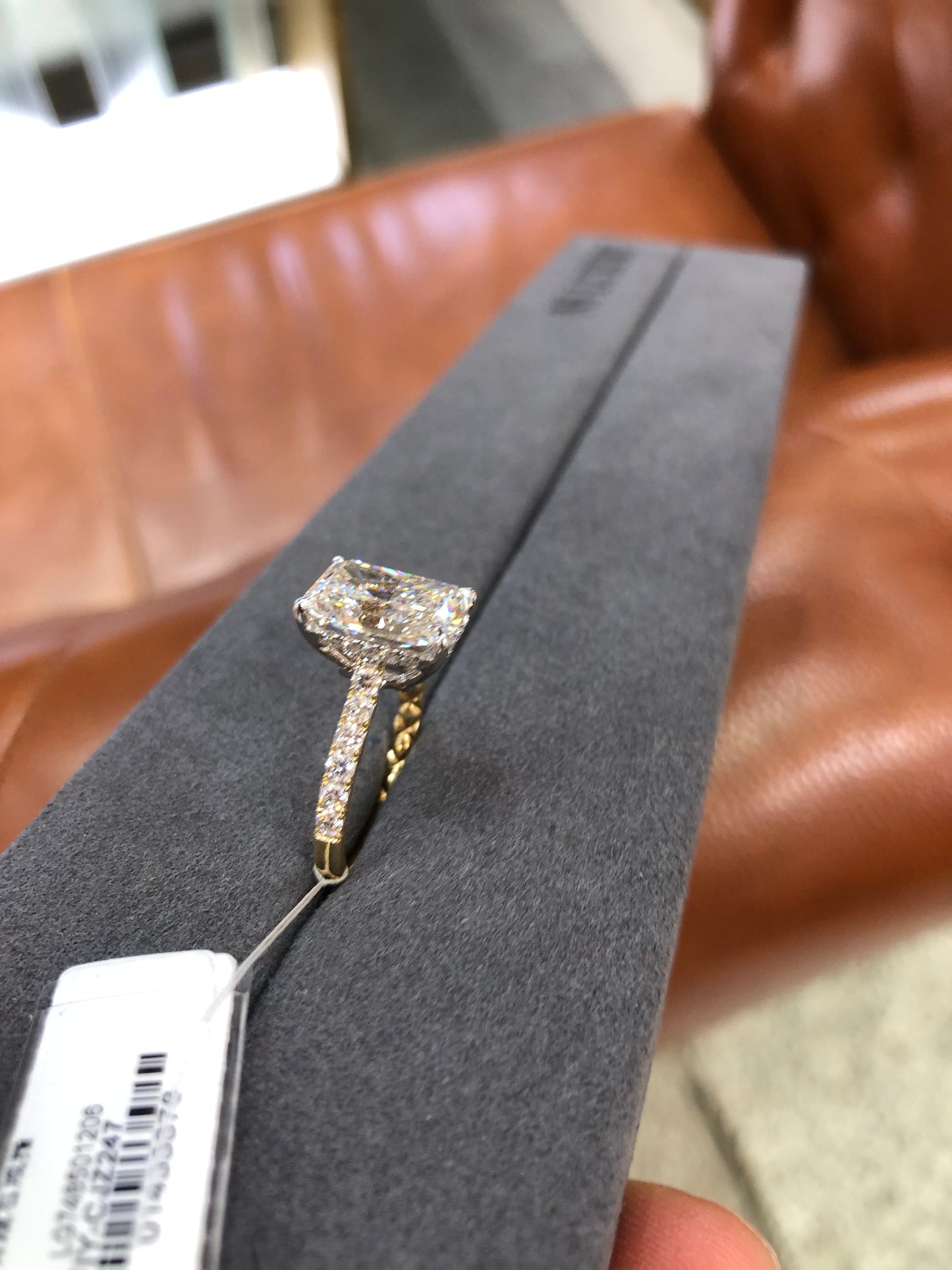 TIKTOK LIVESTREAM 18K all white gold (not 2-tone) 4CT radiant  F VS1 Lab Diamond Ring engraved band as picture inside and outside with paved half way band hidden halo