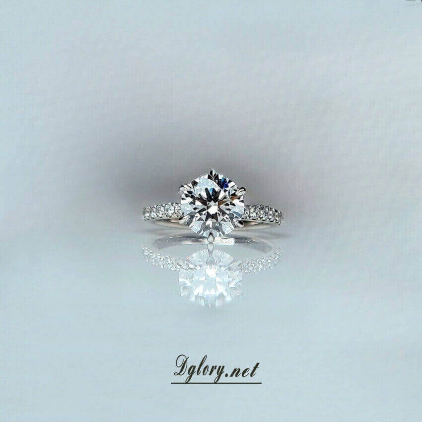 Lab Created Diamond Engagement Ring, 14K, 2 CT, D VVS2, Lab Round Cut, IGI Certified, 6-Prong Ring, Lab Created Engagement Ring, Peved Band  (ST 0015)
