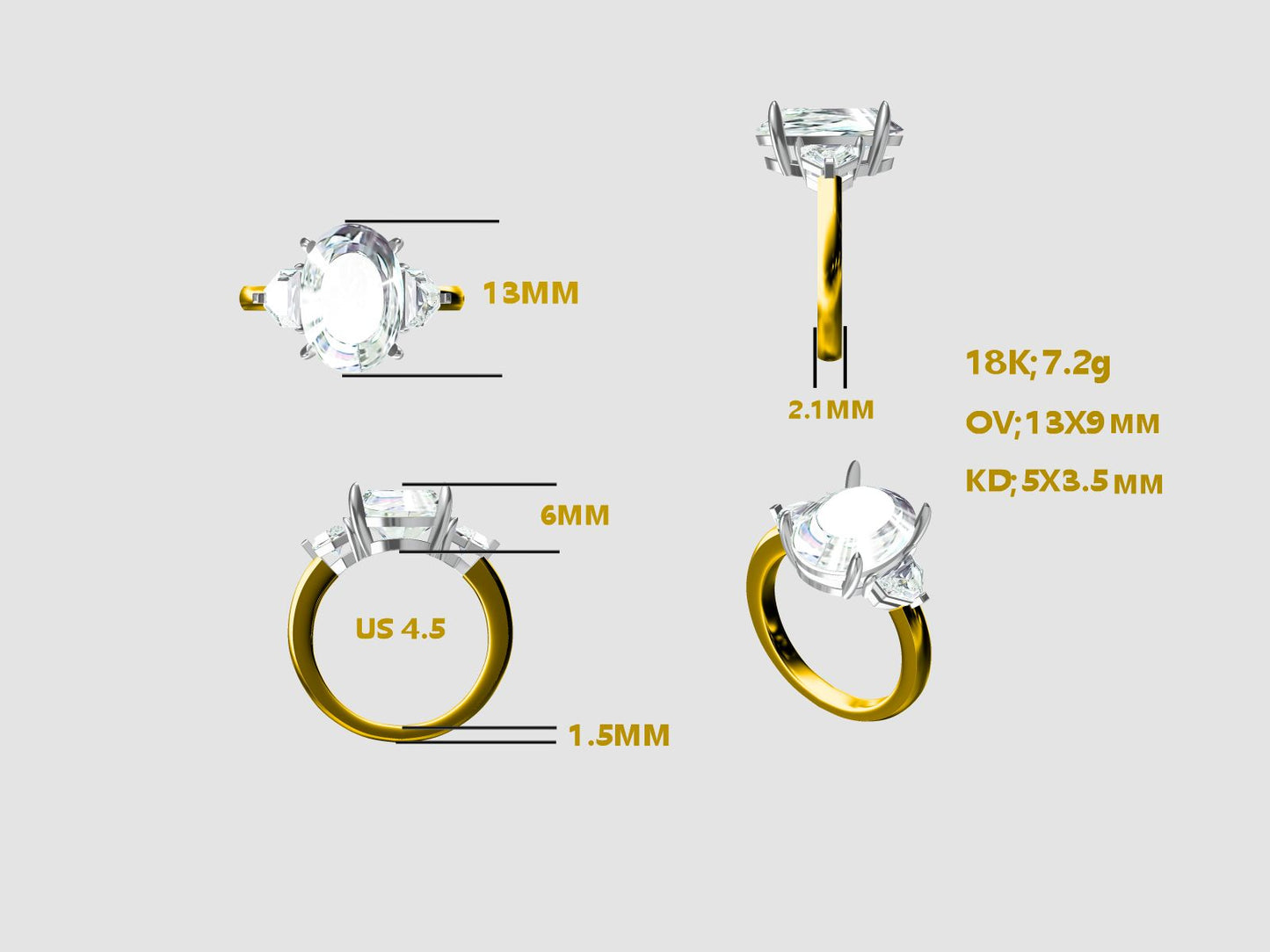 Tiktok Livestream Lab Grown Diamond Ring, 18K two- tone 8ct central stone, 2.06tcw