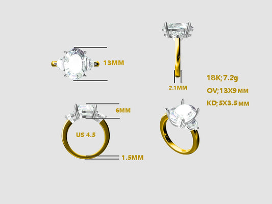 Tiktok Livestream Lab Grown Diamond Ring, 18K two- tone 8ct central stone, 2.06tcw