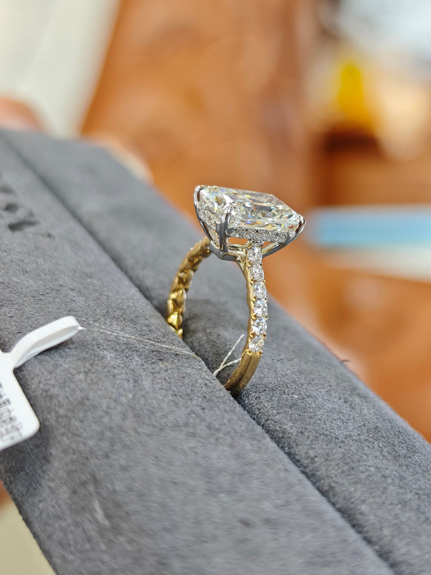 TIKTOK LIVESTREAM Lab Grown Diamond 14K yellow Ring , 5 CT , E VS, paved band Radiant Cut Lab Diamond Engagement Ring , Lab Created Diamond Ring IGI Certified , Hidden Halo