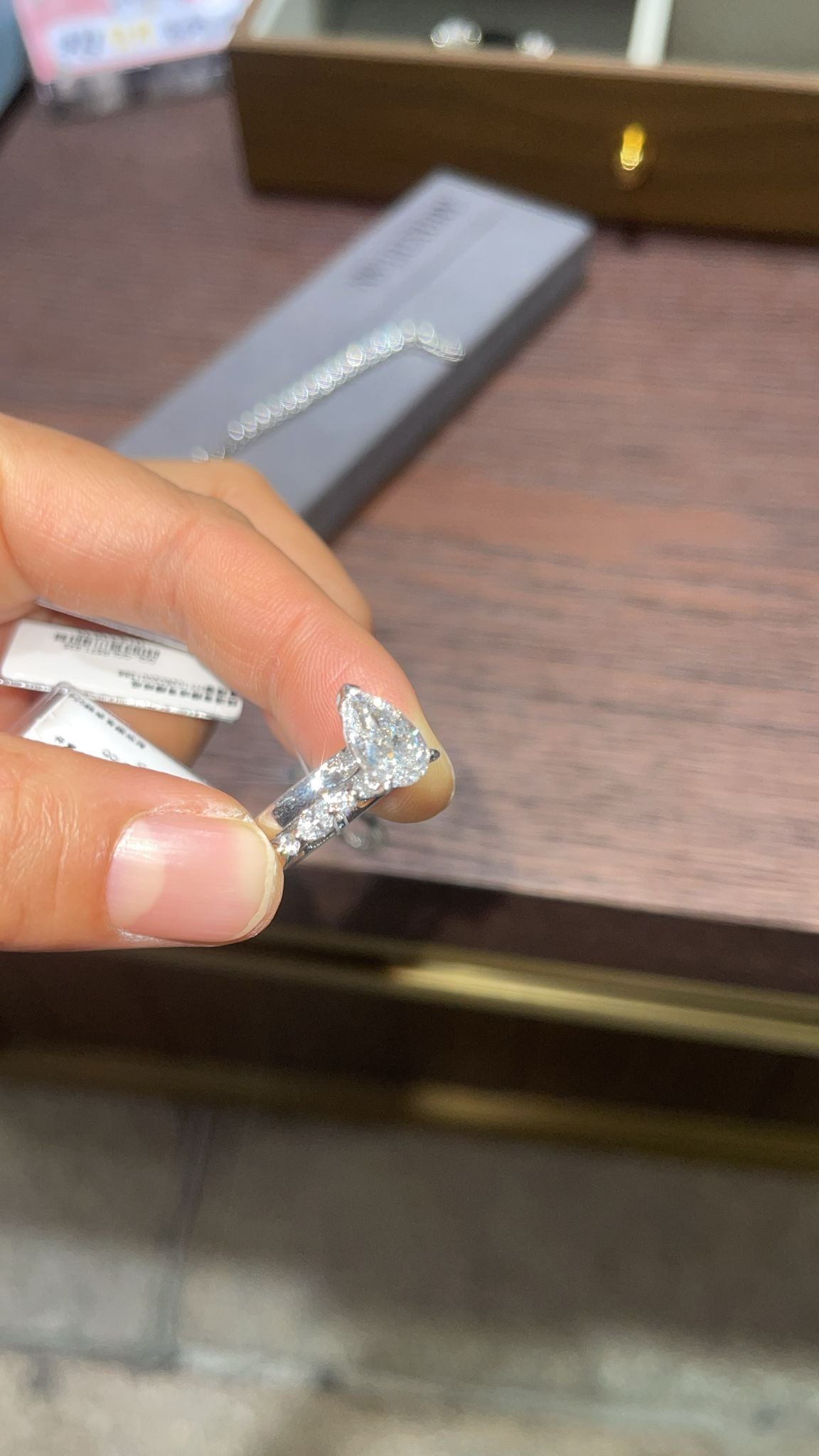 TIKTOK lIVESTREAM 14k white gold 2ct pear cut band width 1.8mm ring and band ring set