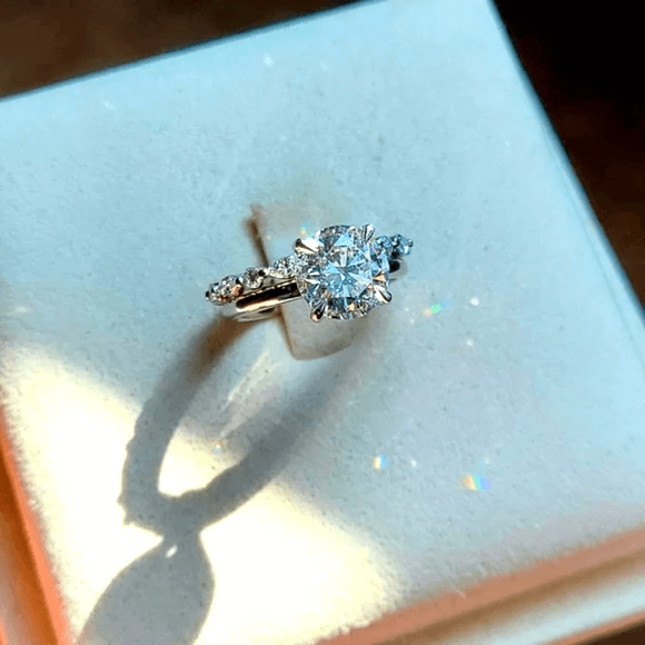 Solid 14k Gold 2.6ct (E VVS2) Lab Round Diamond Ring and Lab Marquise/Round Diamond Band( RO 835 )