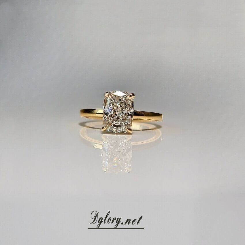 14K, 2 CT, D VS1, Lab Cushion Cut, Lab Grown Created Diamond Engagement Ring, IGI Certified, Plain Band Hidden Halo , Lab Cushion, Gift 4Her  (ST 0023)