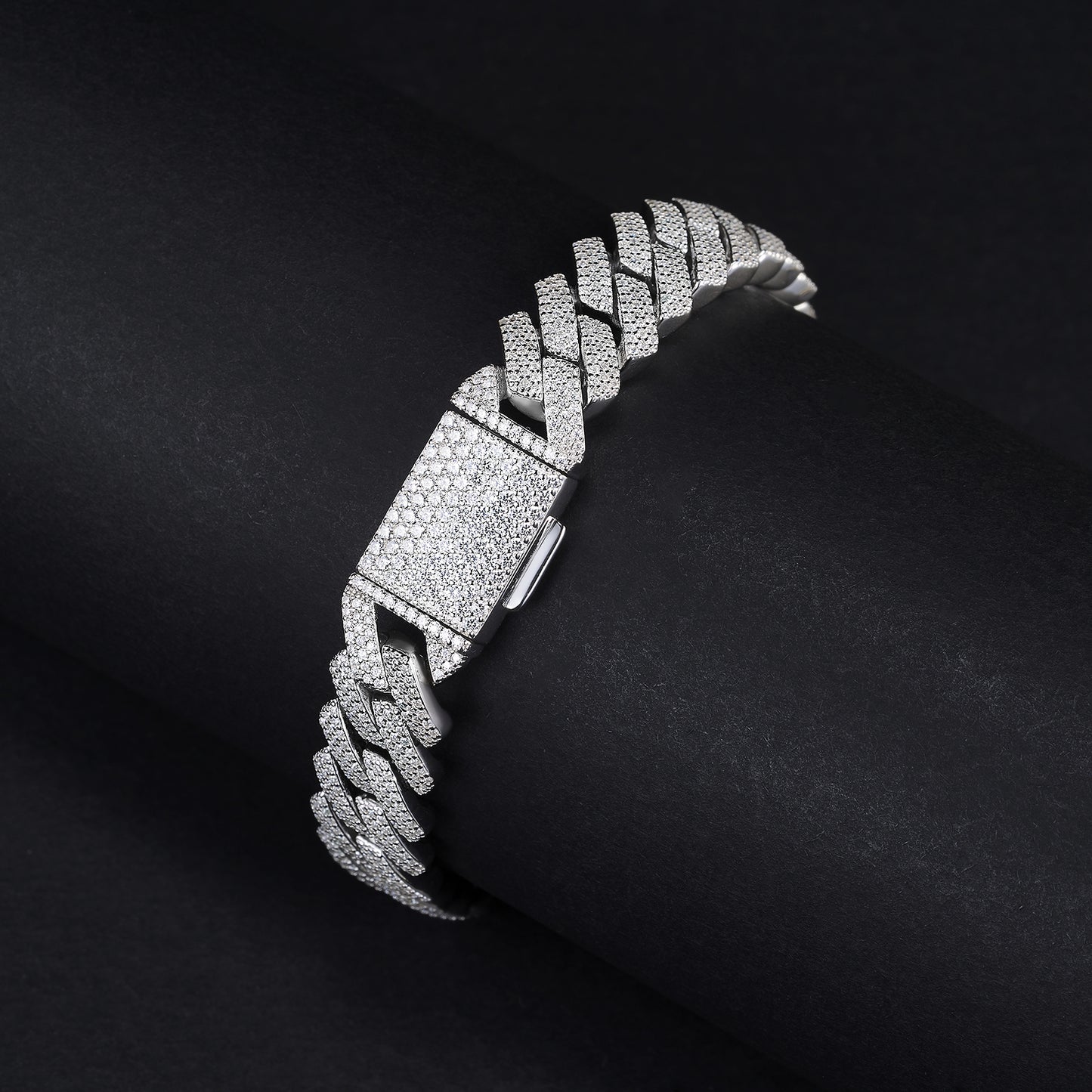MOISSANITE 3-row Bracelet 12mm Rounded Prong Cuban Link Chain Silver chain, Solid 925 Sterling Silver Chain Lengths PASSES DIAMOND Tester