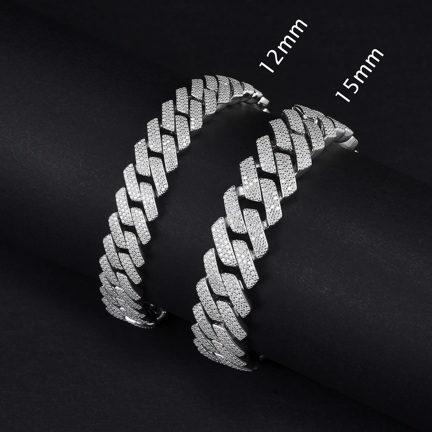 MOISSANITE 3-row Bracelet 12mm Rounded Prong Cuban Link Chain Silver chain, Solid 925 Sterling Silver Chain Lengths PASSES DIAMOND Tester
