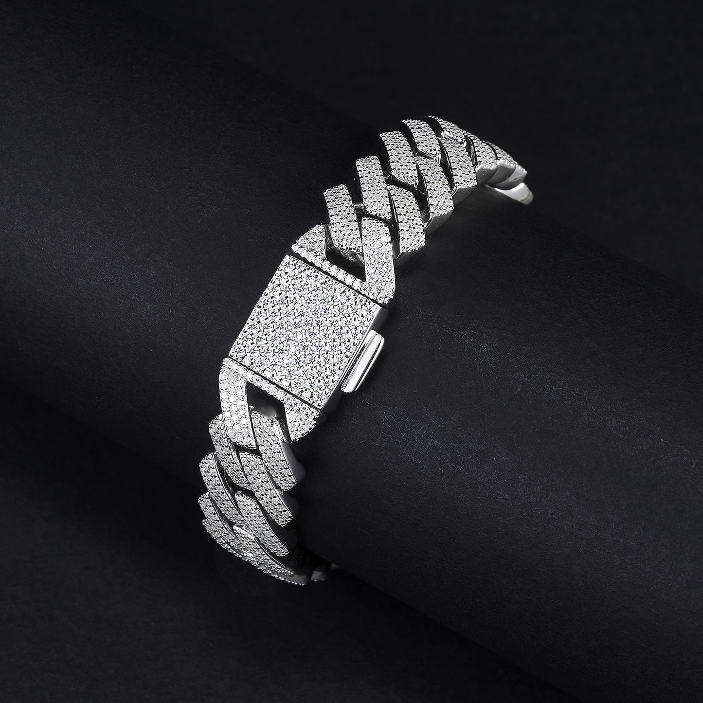 MOISSANITE 3-row Bracelet 15mm Rounded Prong Cuban Link Chain Silver chain, Solid 925 Sterling Silver Chain Lengths PASSES DIAMOND Tester
