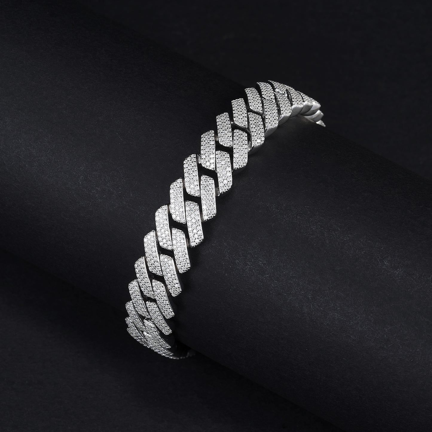 MOISSANITE 3-row Bracelet 12mm Rounded Prong Cuban Link Chain Silver chain, Solid 925 Sterling Silver Chain Lengths PASSES DIAMOND Tester