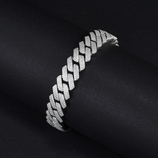 MOISSANITE 3-row Bracelet 12mm Rounded Prong Cuban Link Chain Silver chain, Solid 925 Sterling Silver Chain Lengths PASSES DIAMOND Tester