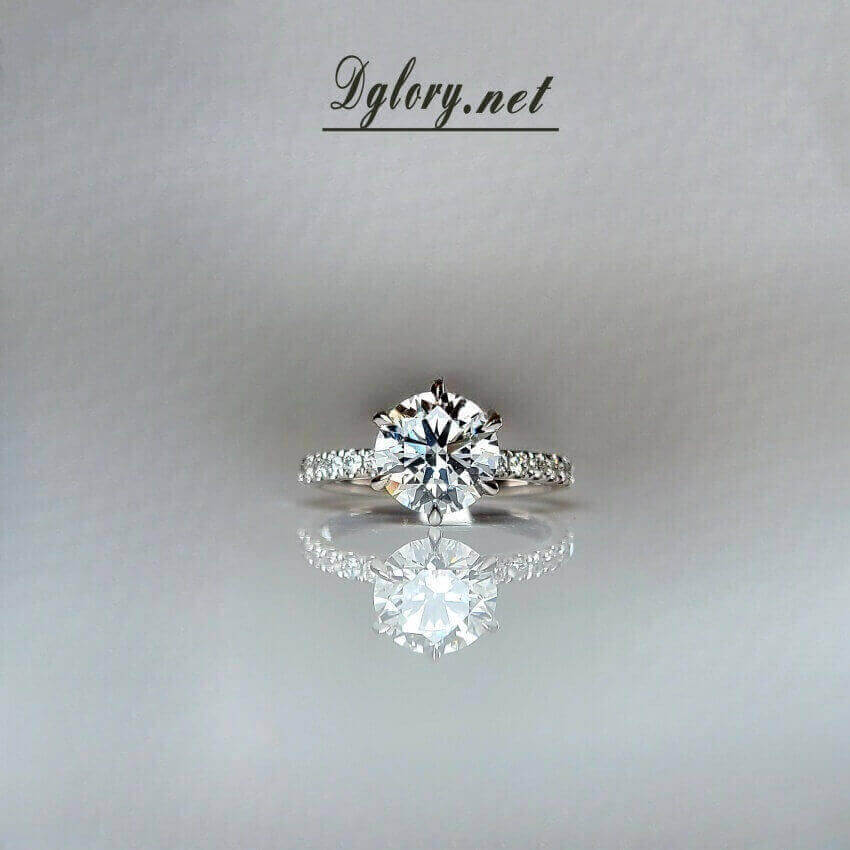 Lab Created Diamond Engagement Ring, 14K, 2 CT, D VVS2, Lab Round Cut, IGI Certified, 6-Prong Ring, Lab Created Engagement Ring, Peved Band  (ST 0015)