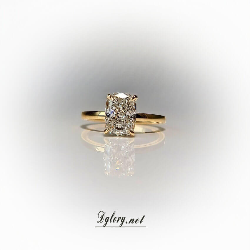 14K, 2 CT, D VS1, Lab Cushion Cut, Lab Grown Created Diamond Engagement Ring, IGI Certified, Plain Band Hidden Halo , Lab Cushion, Gift 4Her  (ST 0023)