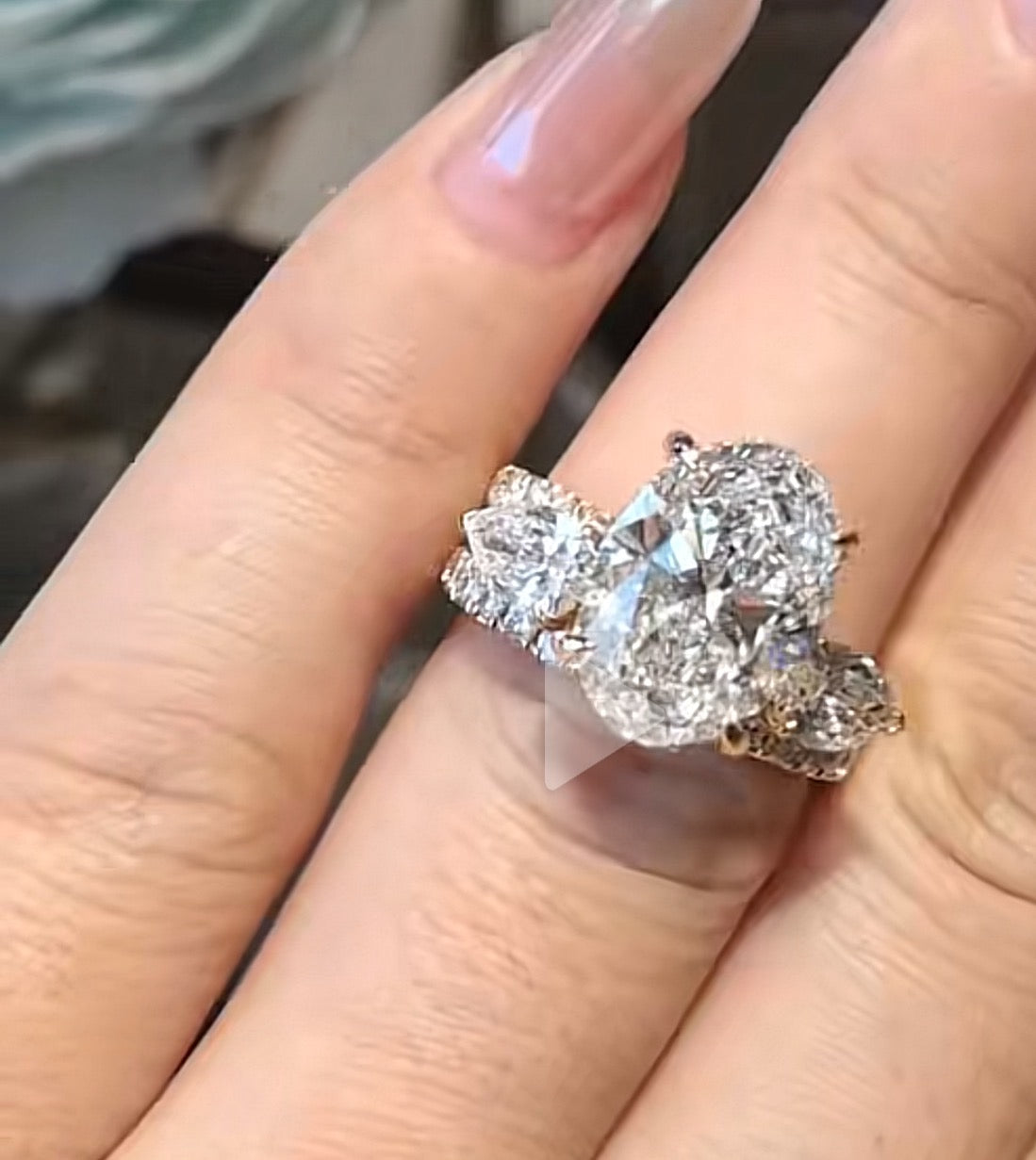 TIKTOK LIVESTREAM Ring set 3CT Lab Oval E VVS2 hidden halo +2pcs lab pear paved band  2 products