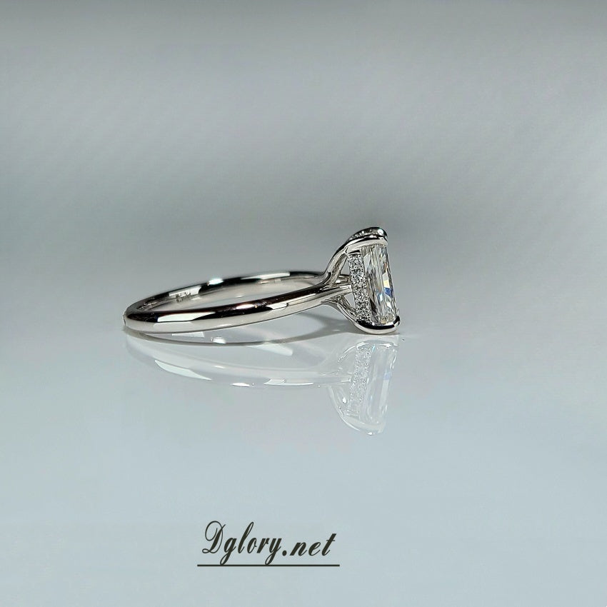 Lab Created Diamond Engagement Ring, 14K, 1.5 CT, E VS1, Lab Radiant Cut, IGI Certified, 6-Prong Ring, Twisted Cathedral Setting Hidden Halo  (ST 0016)