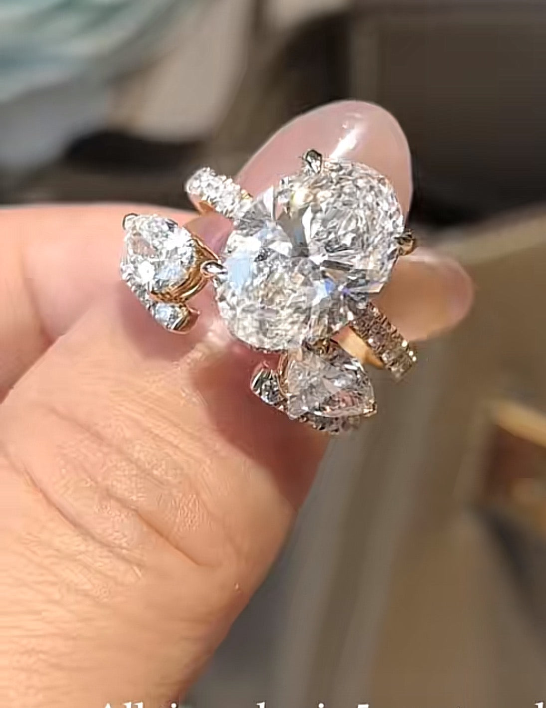TIKTOK LIVESTREAM Ring set 3CT Lab Oval E VVS2 hidden halo +2pcs lab pear paved band  2 products