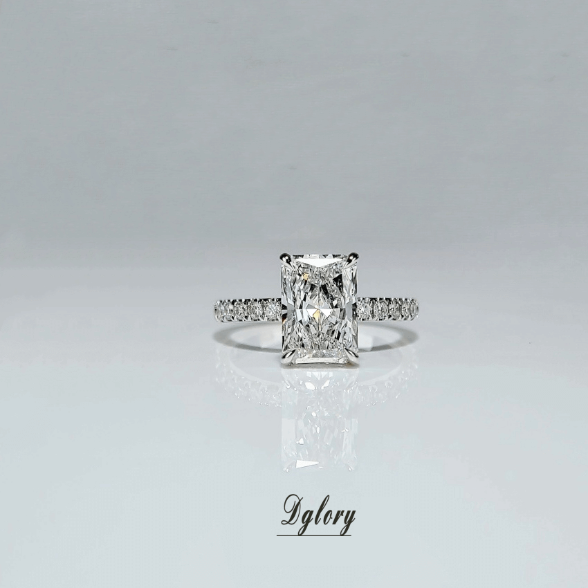 Lab Grown Diamond Ring , 2 CT , E VS1, Radiant Cut Lab Diamond Engagement Ring , Lab Created Diamond Ring IGI Certified , Hidden Halo (ST 0001)
