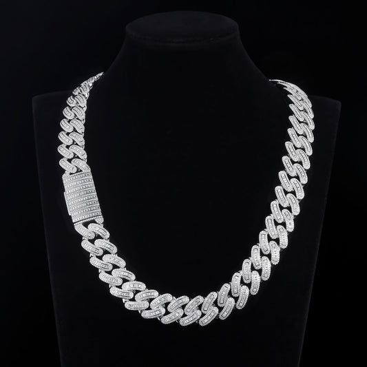 MOISSANITE Miami Baguette Chain 18mm 22"24"26"28 inches Cuban Link Chain Necklace, Solid 925 Sterling Silver, Lengths, PASSES DIAMOND Tester