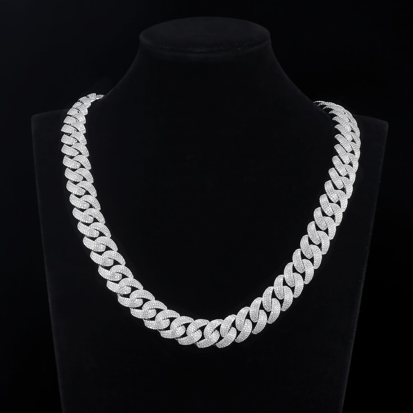 MOISSANITE Miami 4-row 15mm Rounded Prong Miami Cuban Link Chain Necklace Bracelet, Solid 925 Sterling Silver, Lengths,PASSES DIAMOND Tester