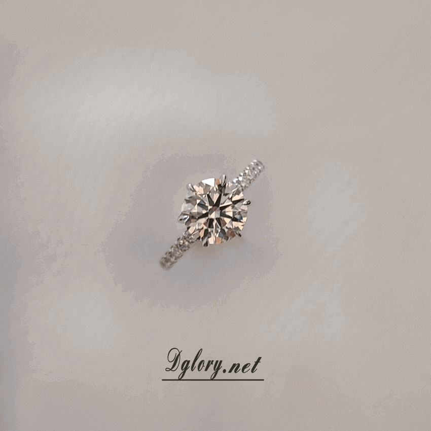 Lab Created Diamond Engagement Ring, 14K, 2 CT, D VVS2, Lab Round Cut, IGI Certified, 6-Prong Ring, Lab Created Engagement Ring, Peved Band  (ST 0015)
