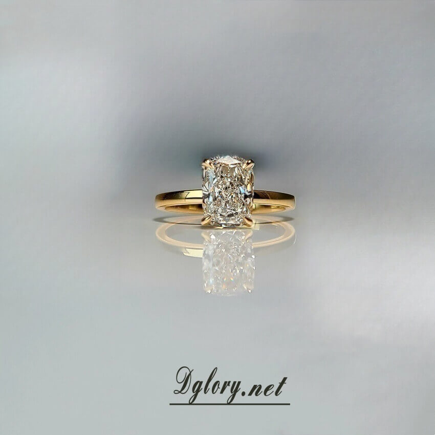 14K, 2 CT, D VS1, Lab Cushion Cut, Lab Grown Created Diamond Engagement Ring, IGI Certified, Plain Band Hidden Halo , Lab Cushion, Gift 4Her  (ST 0023)