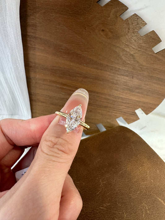 M link 2-2 Tiktoklivestream 18K White Gold plain band 3ct hidden halo  Solitaire Marquise Diamond 6-prong Ring D VVS1  IGI and GIL two certificates (Copy)