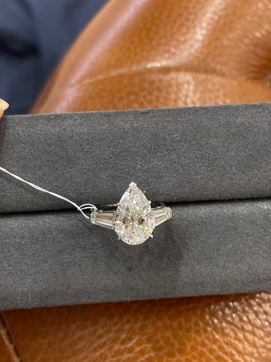 TIKTOK LIVESTREAM 5.0ct 18K Gold Lab Pear Diamond Ring side stones 1.446ct- Pear cut Water Drop Shape,D VS1 Cathedral Setting