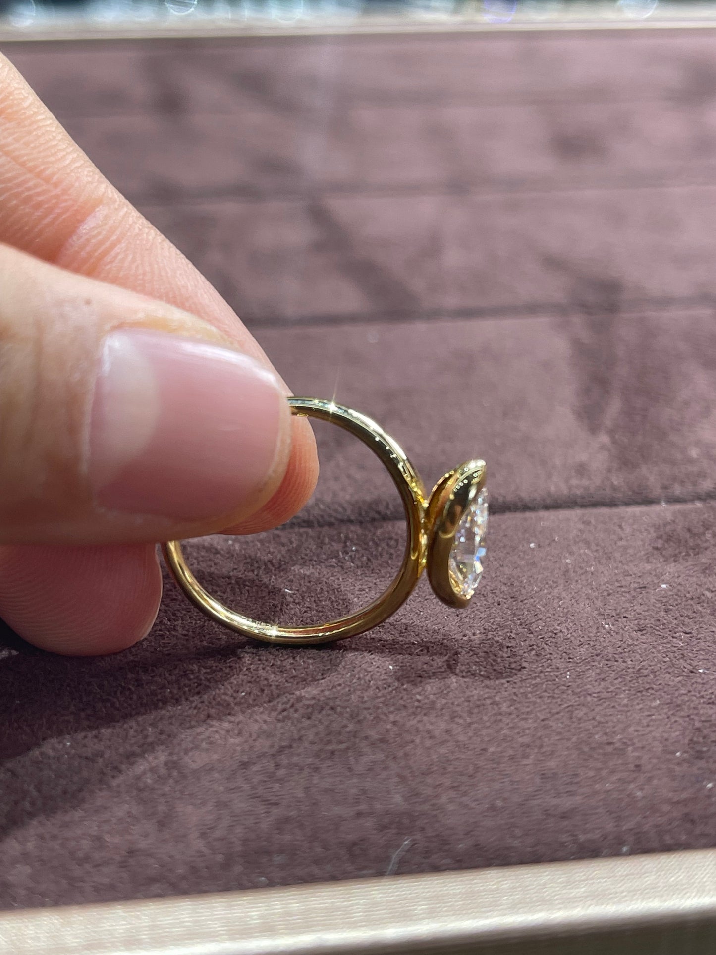 Tiktok livestream 14K Gold Solitaire Marquise east west Ring E VVS2