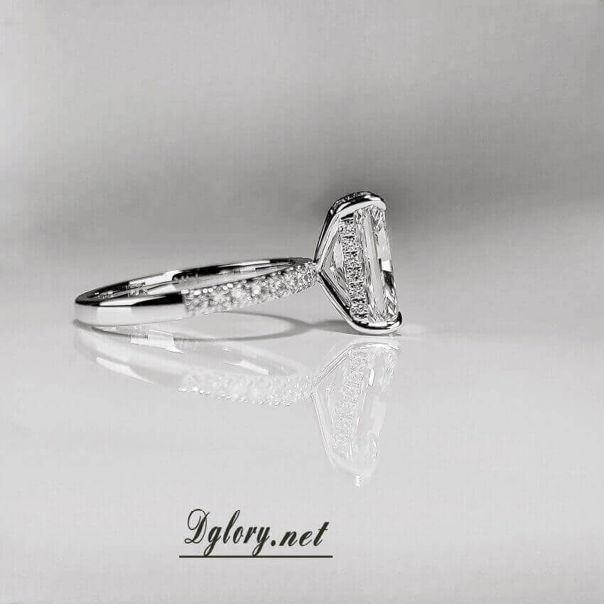 Lab Grown Diamond Engagement Ring, 14K White Gold, 4 CT, F VS1, Radiant Cut, IGI , Lab Created Radiant Ring,  Engagement, Side Hidden Halo (ST 0005)