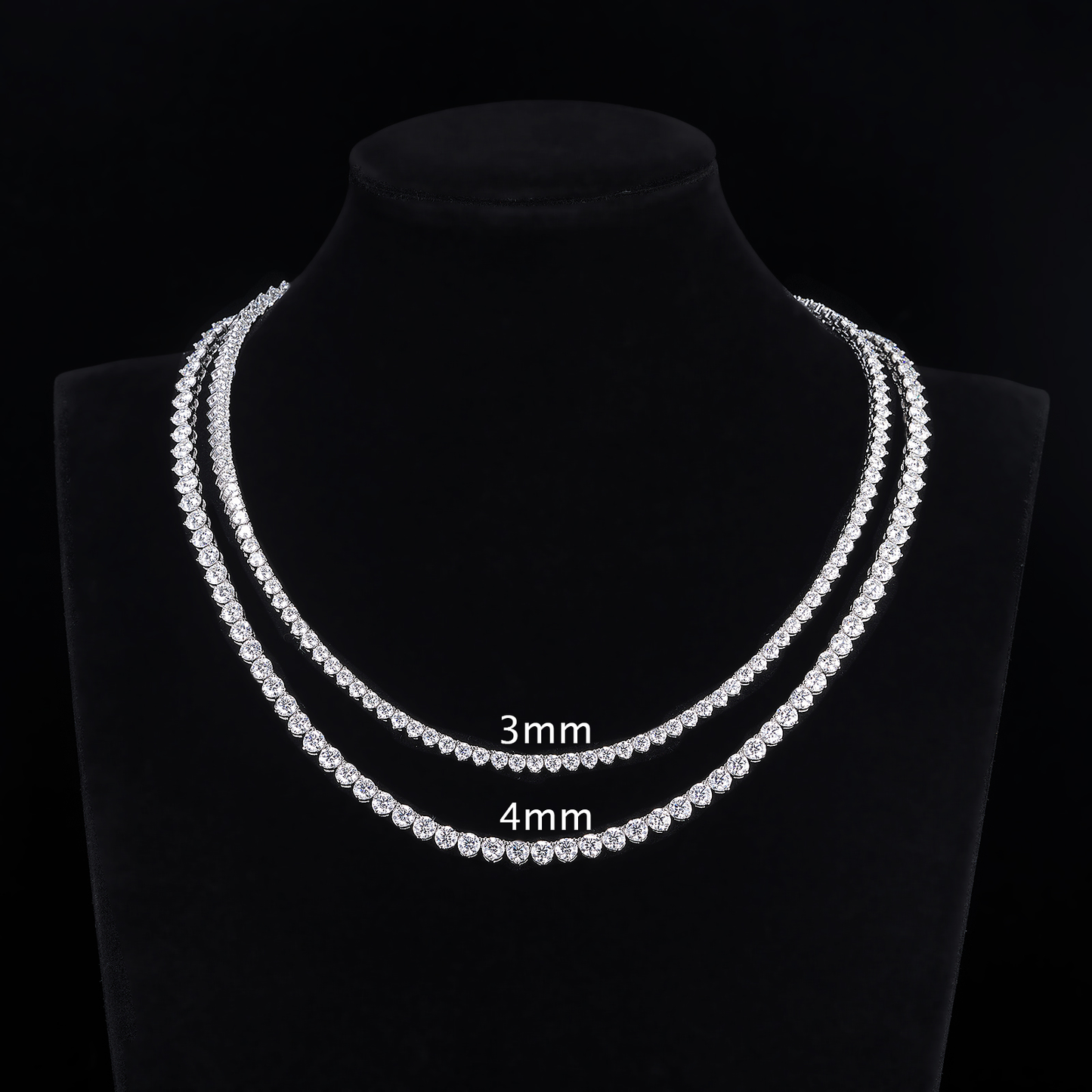 3-Prong Moissanite Necklace D VVS1 Tennis Chain Choker 3mm 4mm 925 Sterling Silver 16''18''20 inch 22 inch, Prong Set, Passes Diamond Tester
