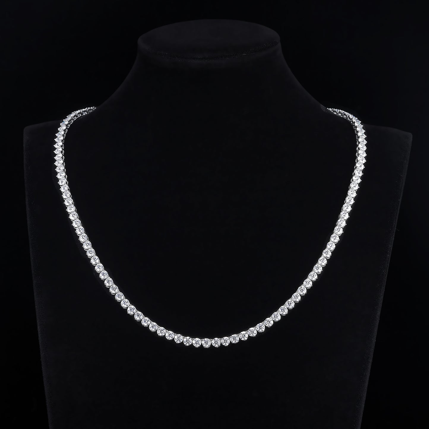 3-Prong Moissanite Necklace D VVS1 Tennis Chain Choker 3mm 4mm 925 Sterling Silver 16''18''20 inch 22 inch, Prong Set, Passes Diamond Tester