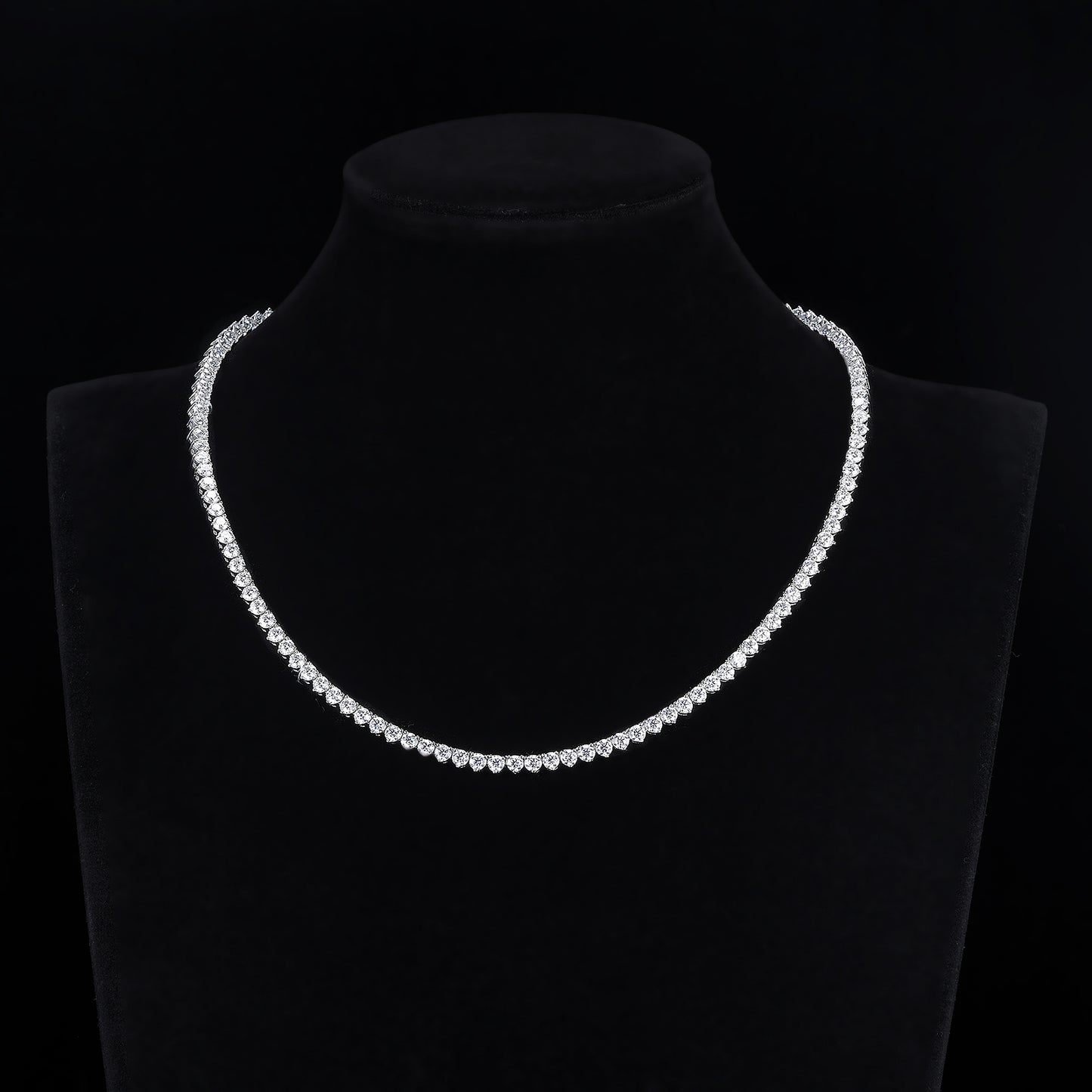 3-Prong Moissanite Necklace D VVS1 Tennis Chain Choker 3mm 4mm 925 Sterling Silver 16''18''20 inch 22 inch, Prong Set, Passes Diamond Tester
