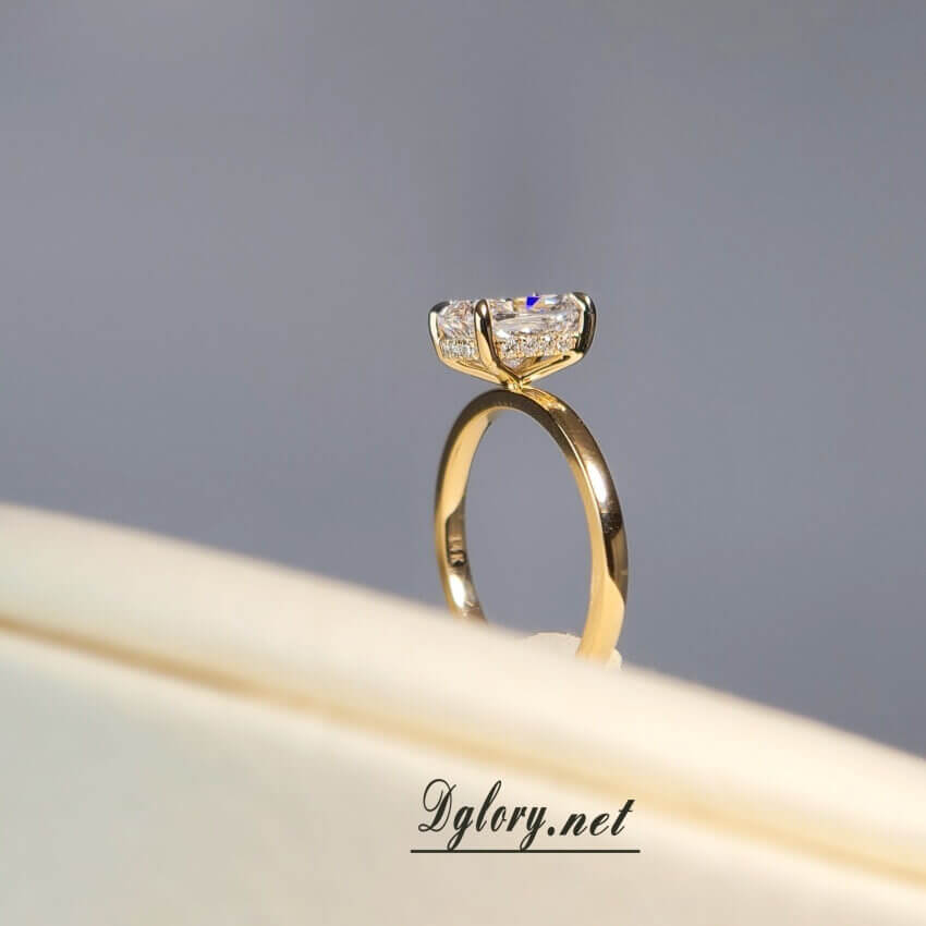 14K, 2 CT, D VS1, Lab Cushion Cut, Lab Grown Created Diamond Engagement Ring, IGI Certified, Plain Band Hidden Halo , Lab Cushion, Gift 4Her  (ST 0023)