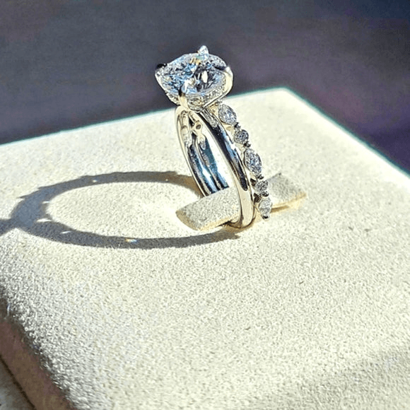 Solid 14k Gold 2.6ct (E VVS2) Lab Round Diamond Ring and Lab Marquise/Round Diamond Band( RO 835 )